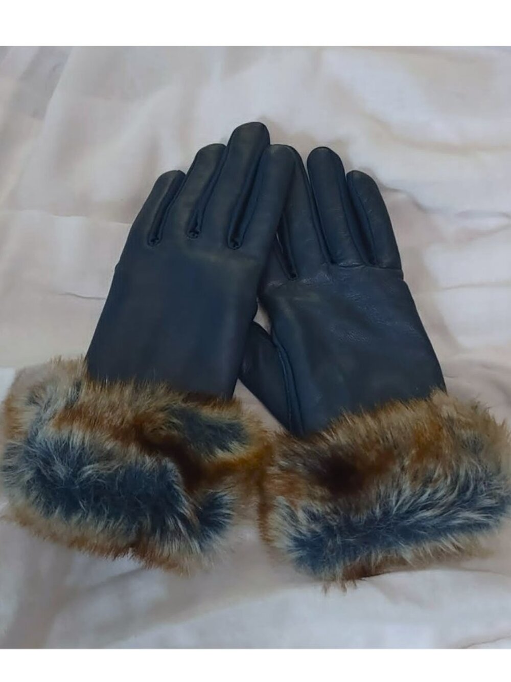 Blue Leather Gloves